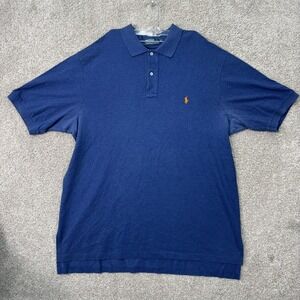 Polo Ralph Lauren Polo Shirt Mens 2XLT Blue Short Sleeve Orange Pony Cotton Tall